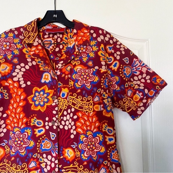 La DoubleJ Dress Bowling Floral Orange Relaxed Maxi Shirtdress Taranta XS GUC - Picture 6 of 12